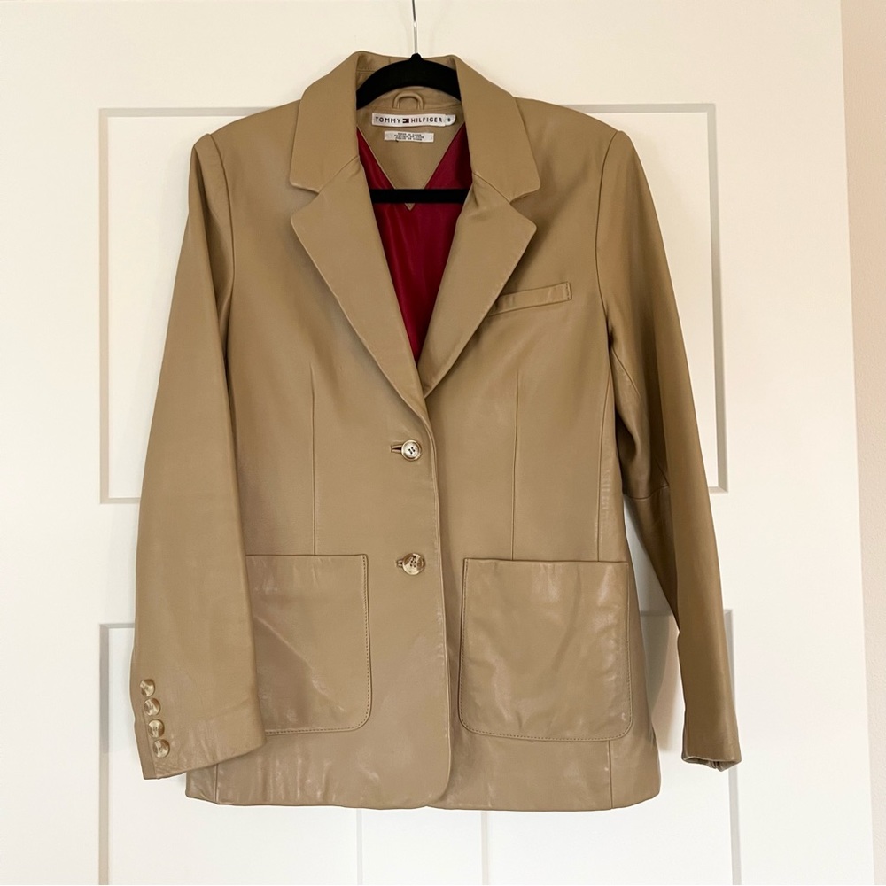 Tommy Hilfiger Tan Leather Blazer Size 8